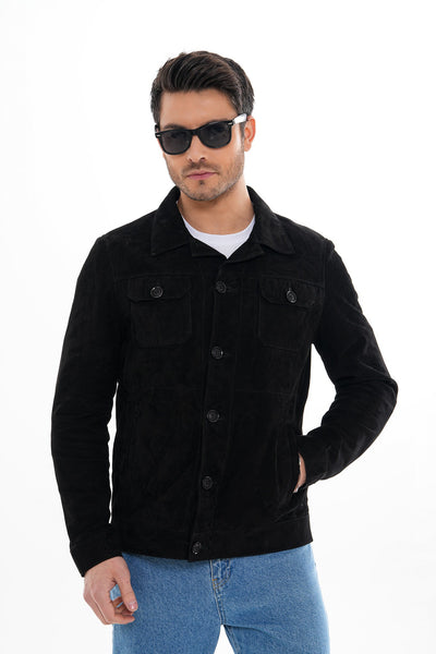 The Azzuro Suede Black Leather Men Jacket