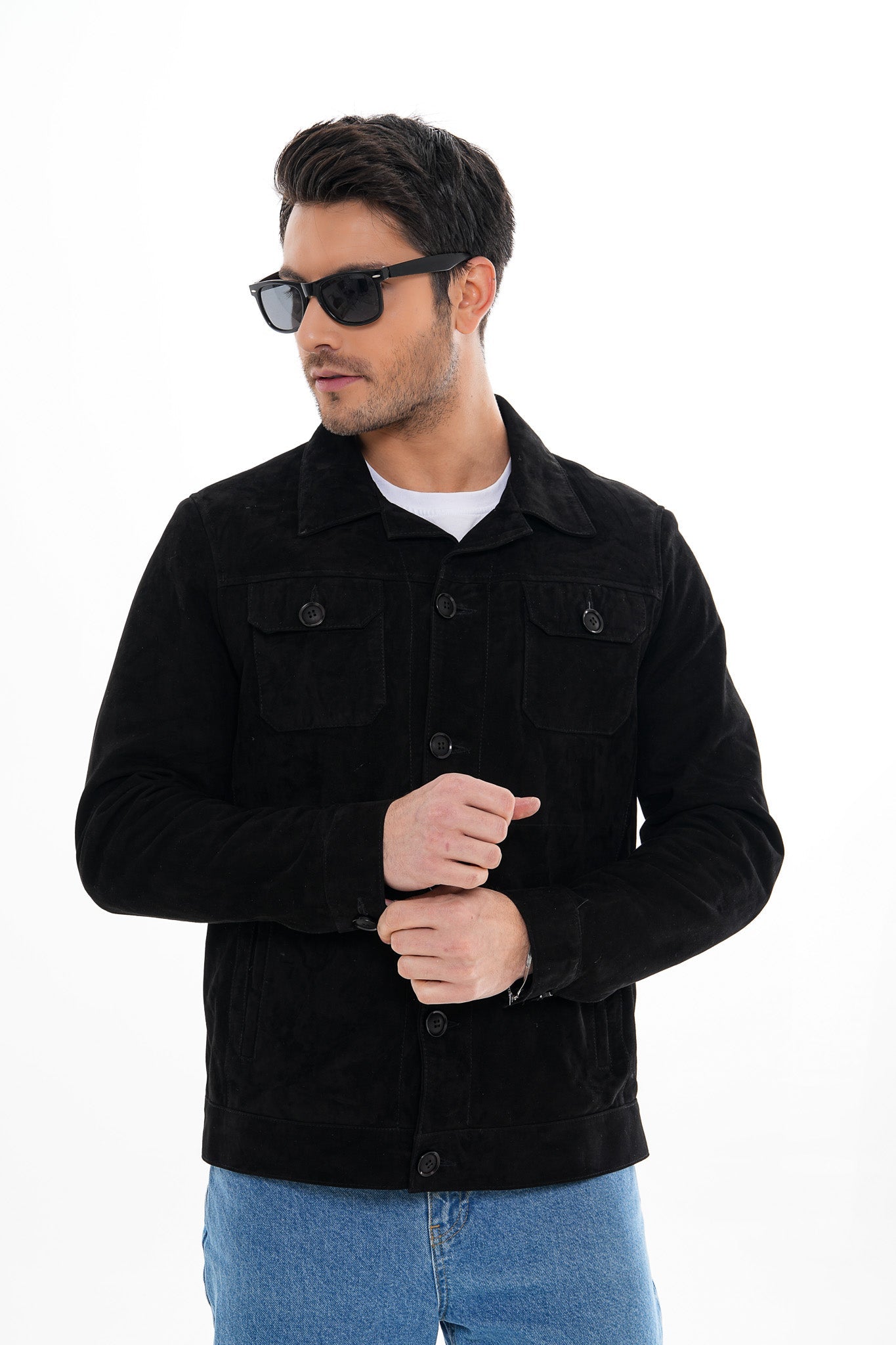 The Azzuro Suede Black Leather Men Jacket