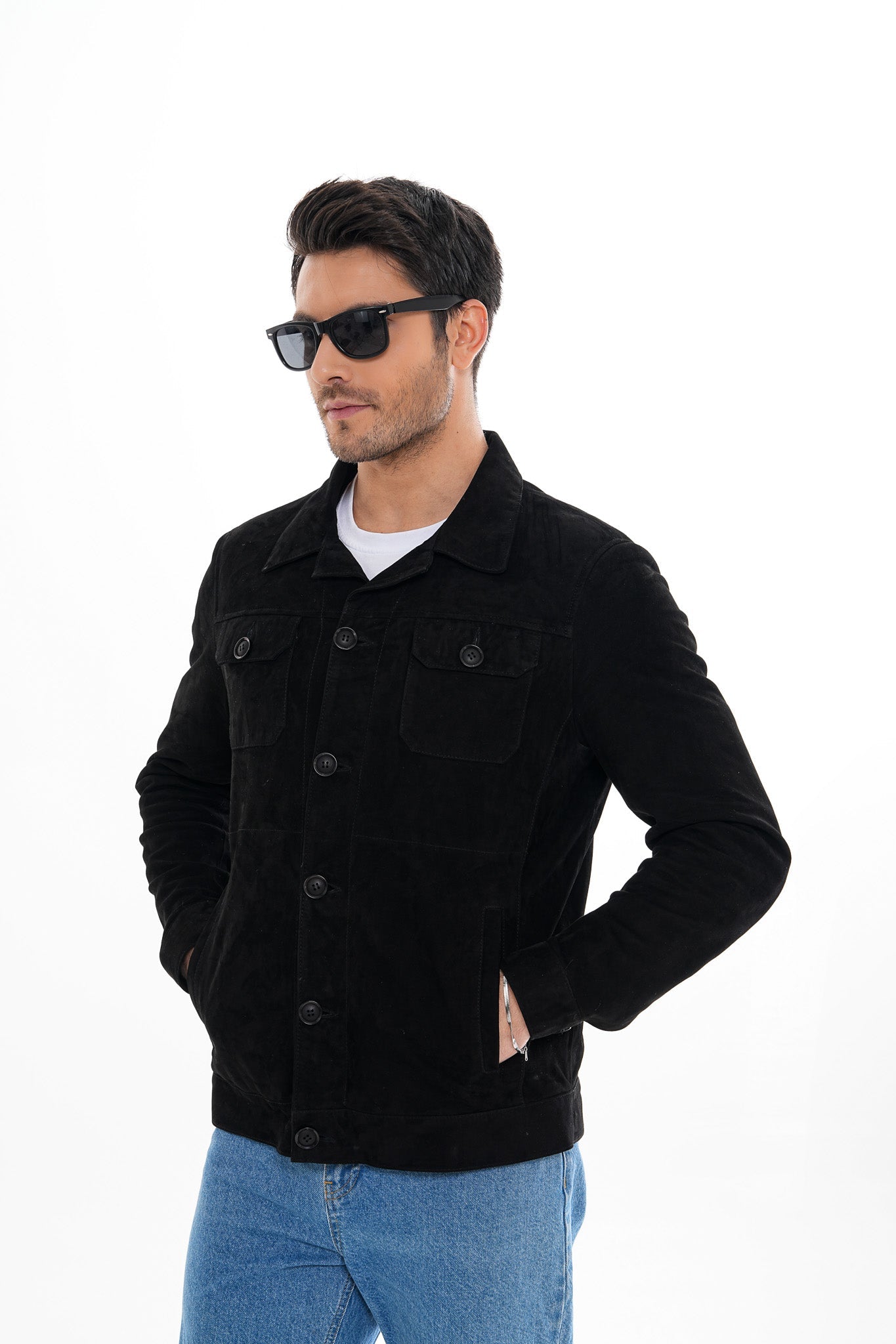 The Azzuro Suede Black Leather Men Jacket