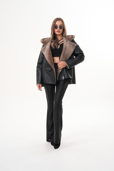 Vinci Leather The Duchess Shearling Brown Leather Women Hooded Jacket – product view 2