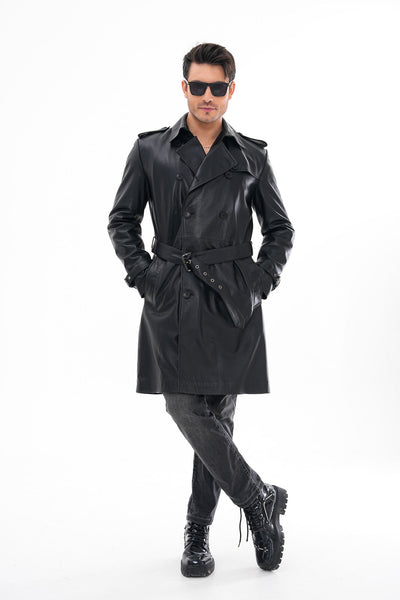 The Firenze Black Leather Men Leather Trench Coat Jacket