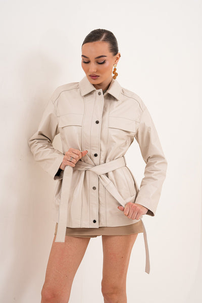 The Eira Cream Leather Women Jacket