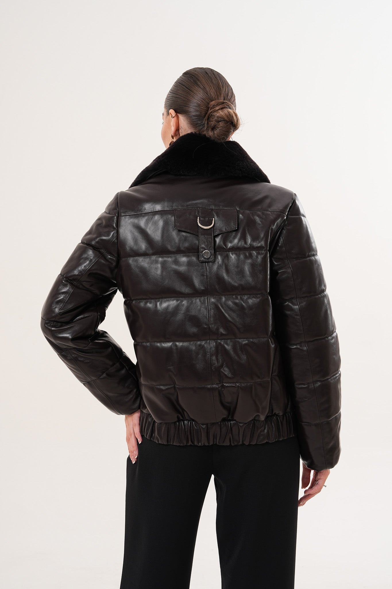 The Elvaris Dark Chocolate Leather Women Jacket with Fur Collar