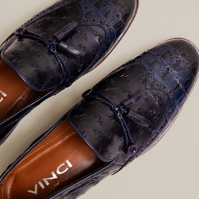 Vinci Leather The Istanbul Navy Blue Leather Tassel Loafer Men Shoe – product view 8