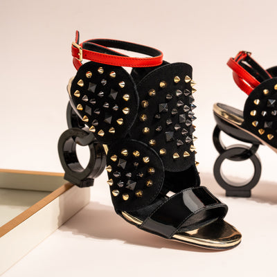 Vinci Leather The Infanta Black Spike Leather Ankle Strap Women Sandal – product view 7