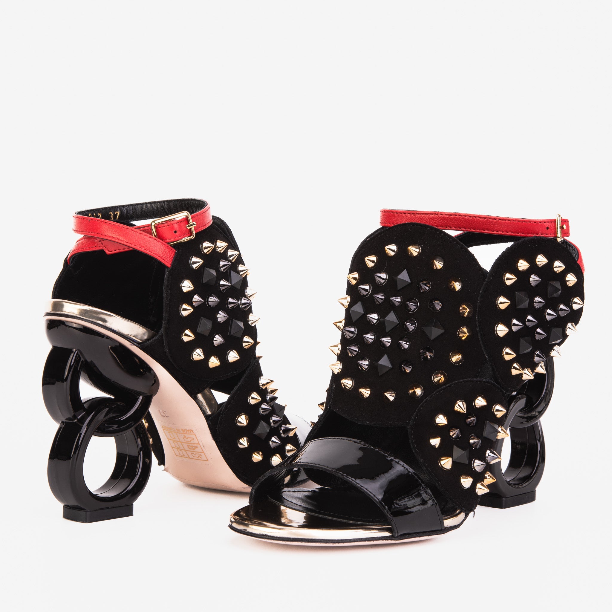 The Infanta Black Spike Leather Ankle Strap Women Sandal