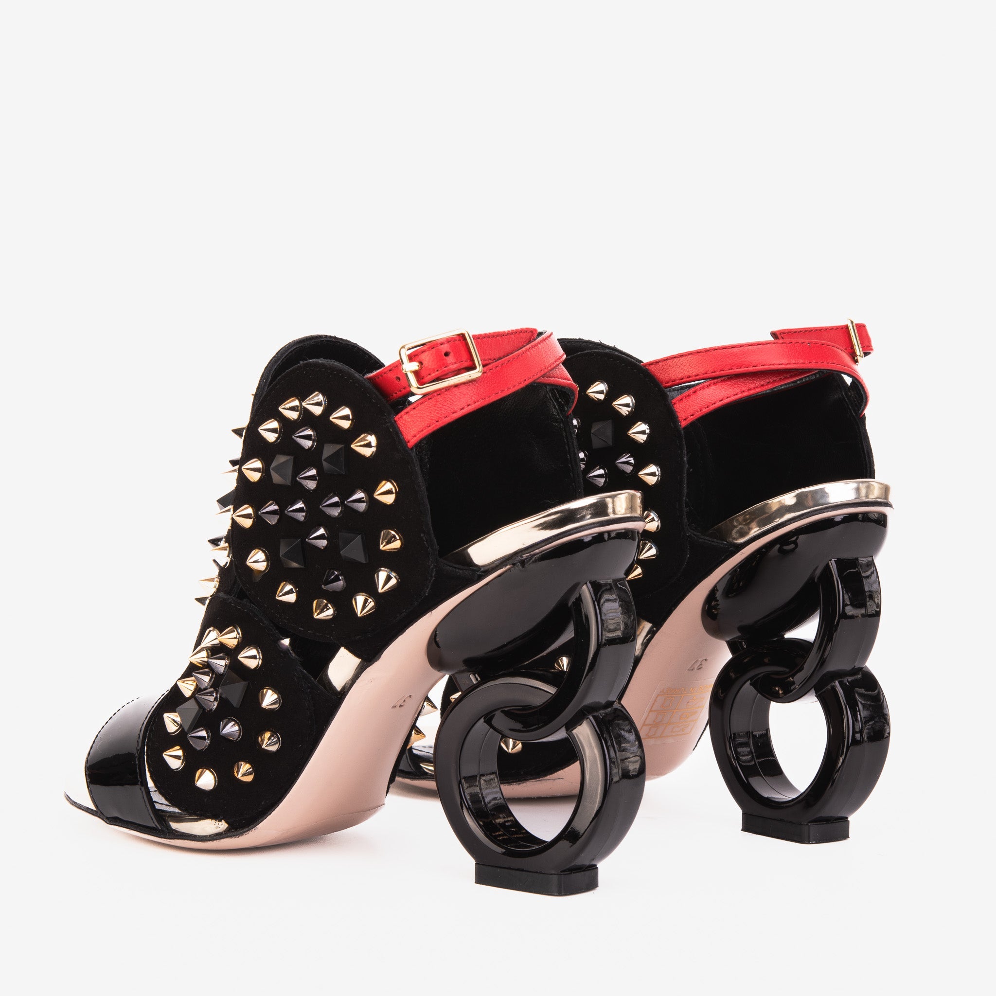 The Infanta Black Spike Leather Ankle Strap Women Sandal