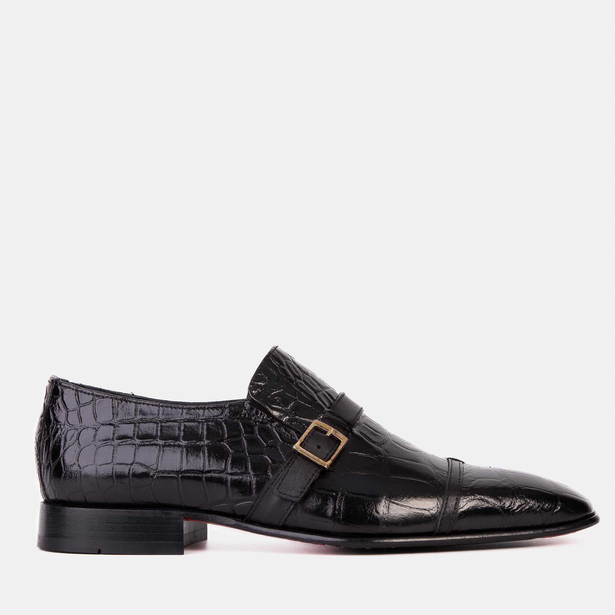 The Strat Single Monk Strap Cap Toe Black Leather Handmade Men Shoe
