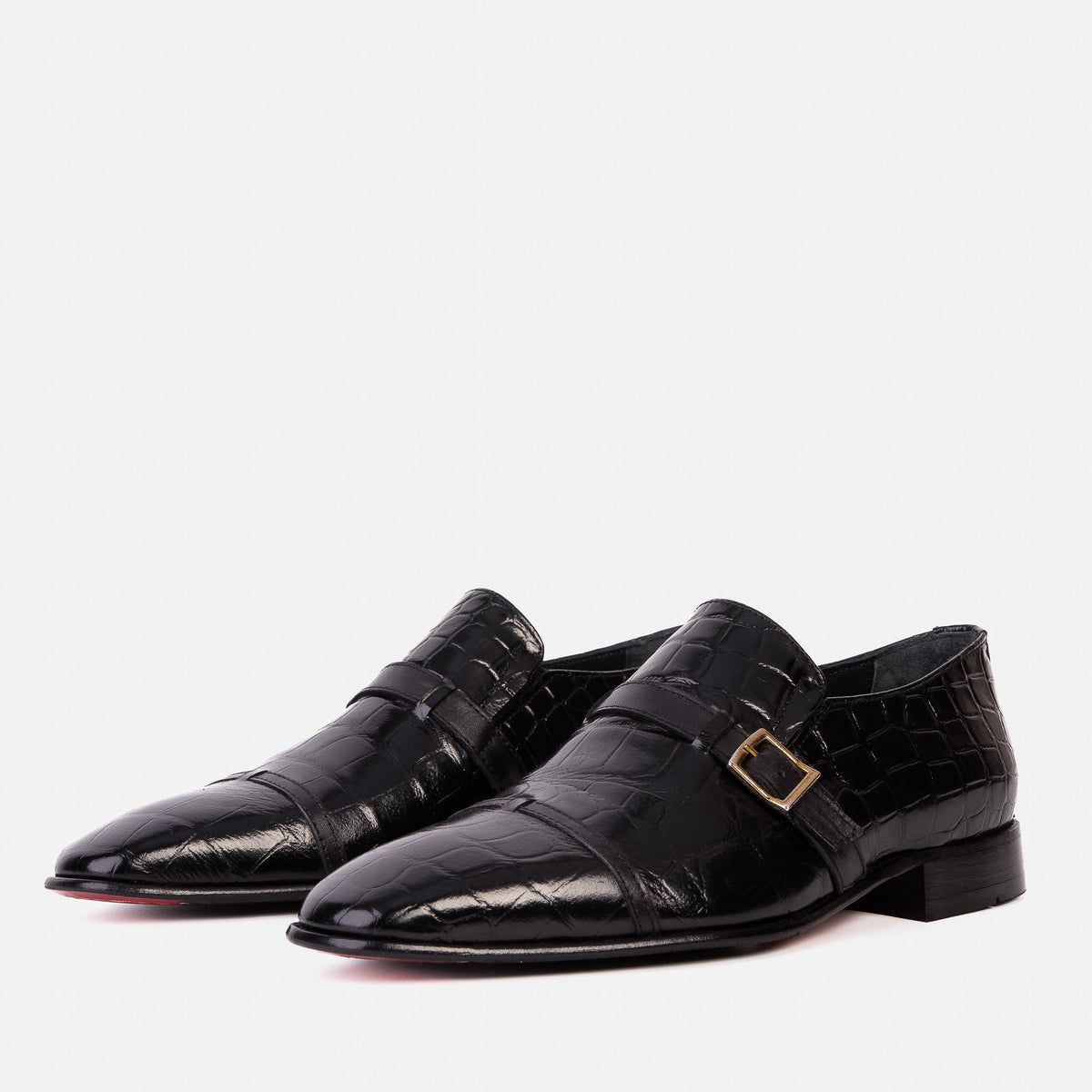 Vinci Leather The Strat Single Monk Strap Cap Toe Black Leather Handmade Men Shoe – product view 2