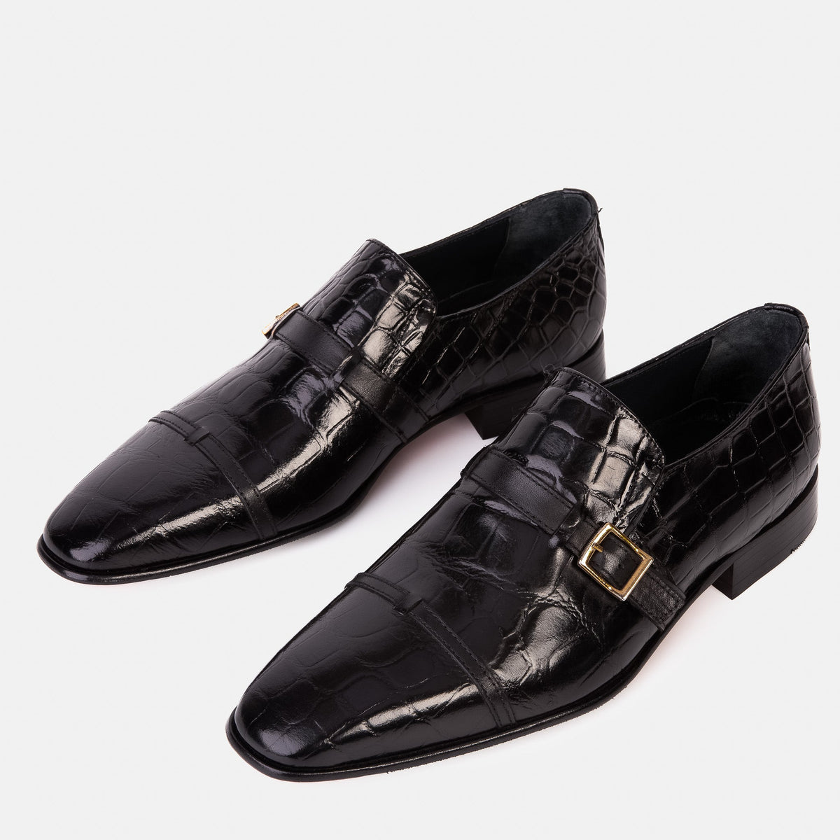 Vinci Leather The Strat Single Monk Strap Cap Toe Black Leather Handmade Men Shoe – product view 3