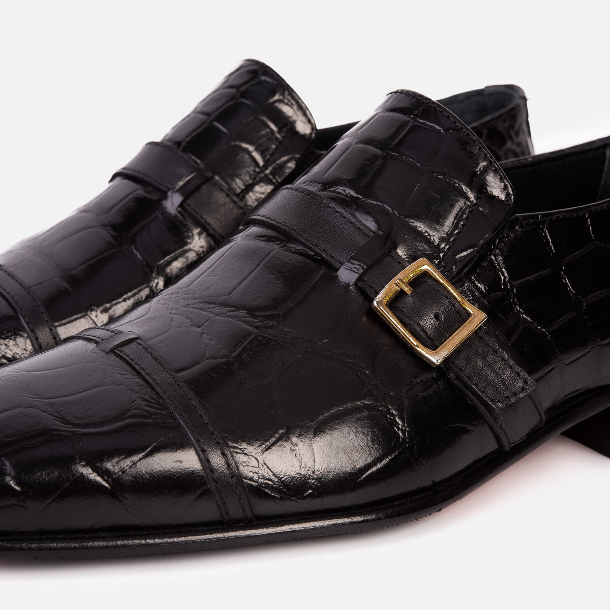 Vinci Leather The Strat Single Monk Strap Cap Toe Black Leather Handmade Men Shoe – product view 4