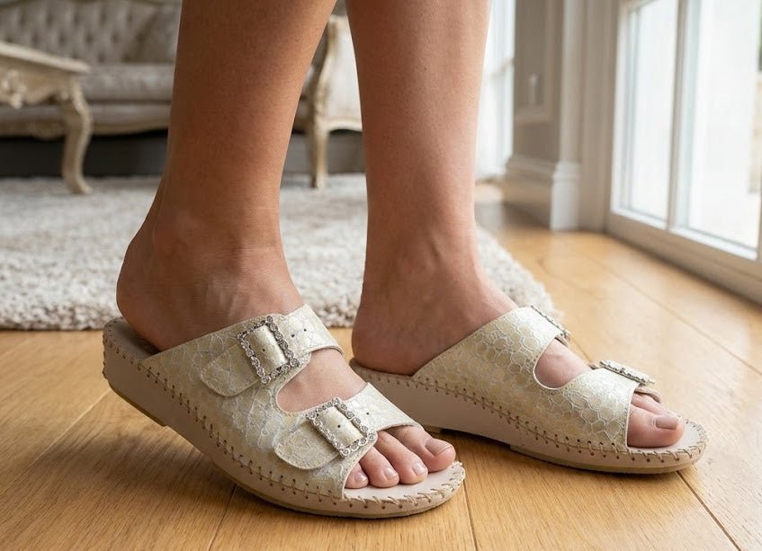 Jen Rhinestone Leather Slide
