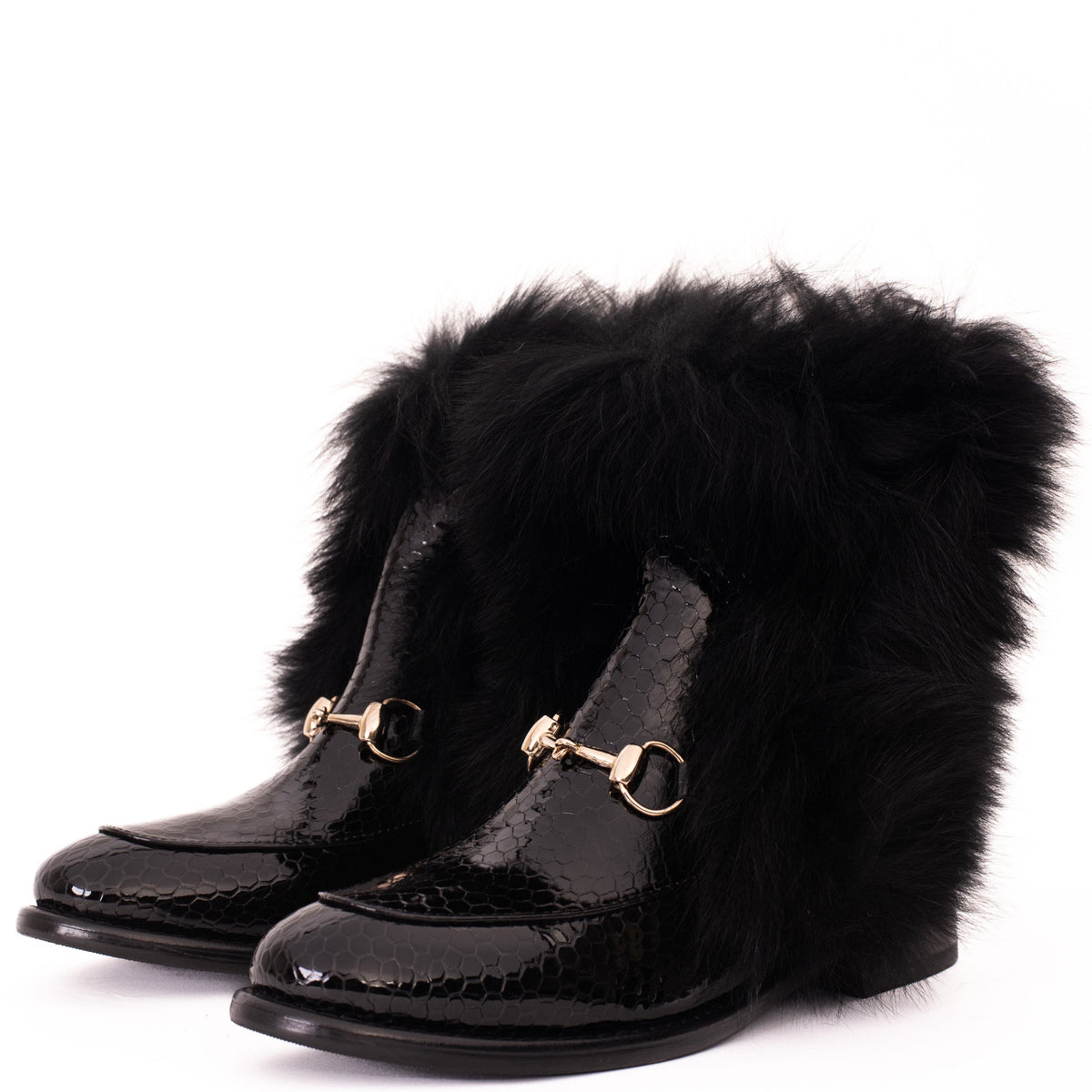 Vinci Leather The Izmir Black Patent Leather Natural Fur Mid Calf Women  Boot – product view 22