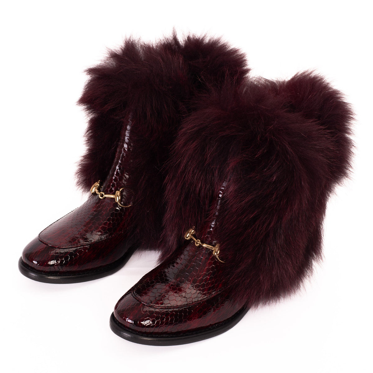 Vinci Leather The Izmir Burgundy Patent Leather Natural Fur Mid Calf Women Boot – product view 6