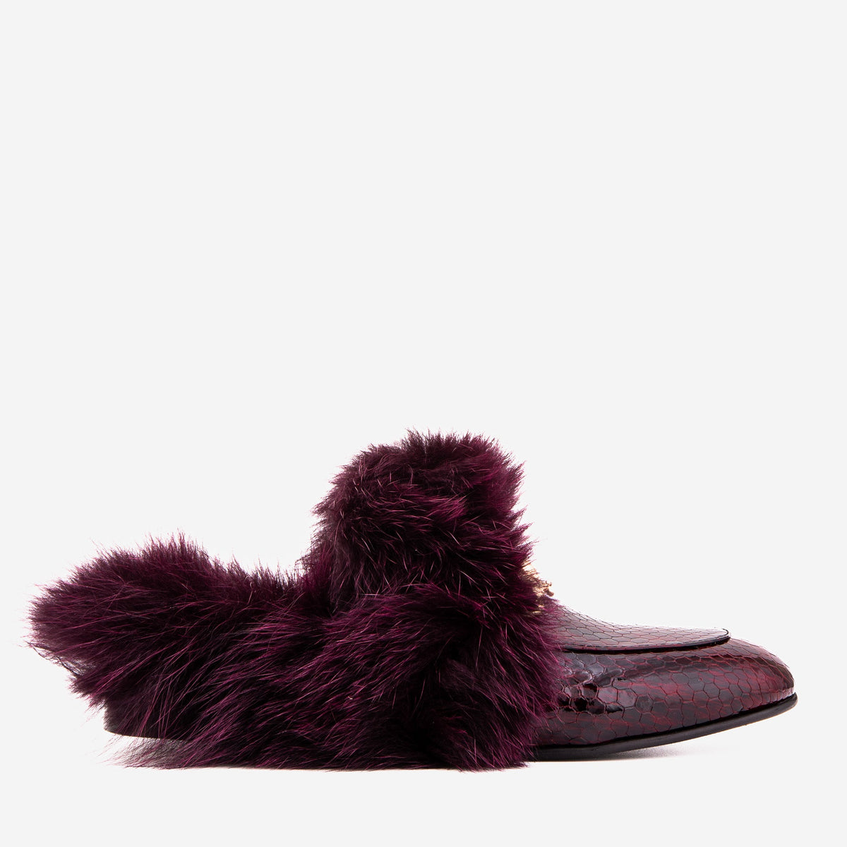 Vinci Leather The Izmir Burgundy  Patent Leather Natural Fur Women Slipper – product view 1