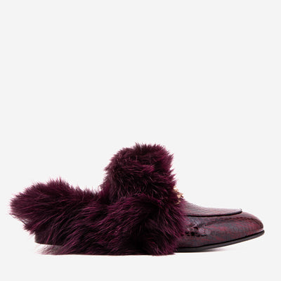 Vinci Leather The Izmir Burgundy  Patent Leather Natural Fur Women Slipper