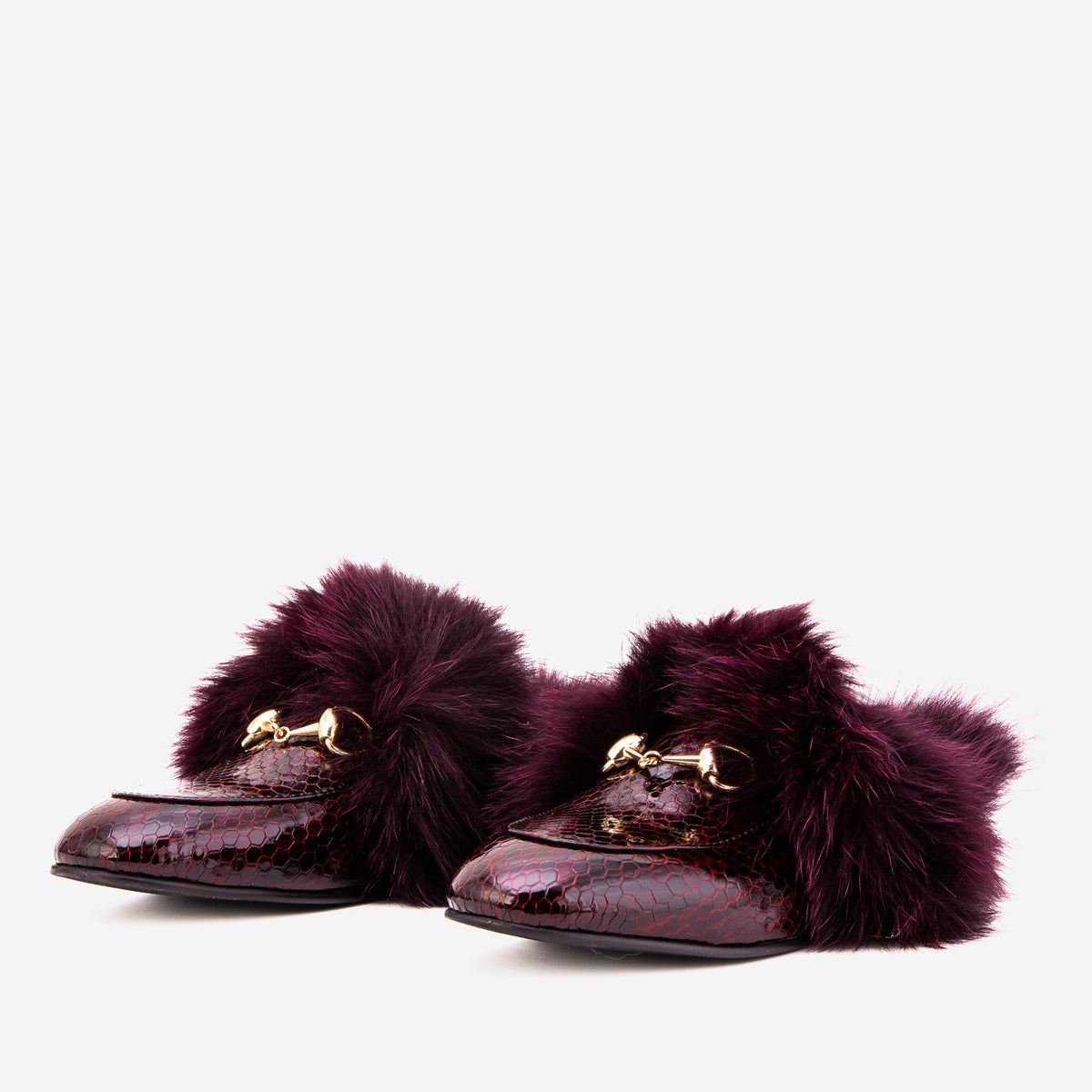 Vinci Leather The Izmir Burgundy  Patent Leather Natural Fur Women Slipper – product view 2