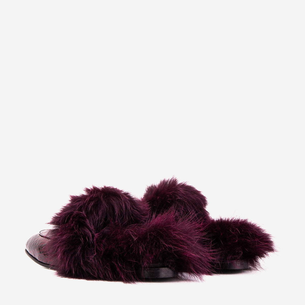 Vinci Leather The Izmir Burgundy  Patent Leather Natural Fur Women Slipper – product view 5