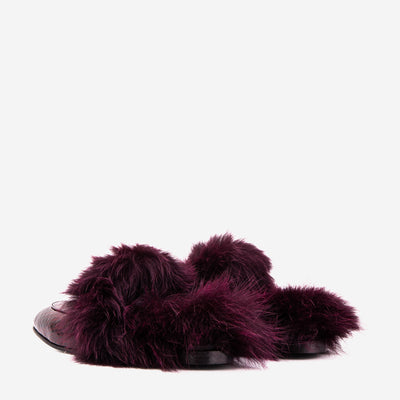 Vinci Leather The Izmir Burgundy  Patent Leather Natural Fur Women Slipper