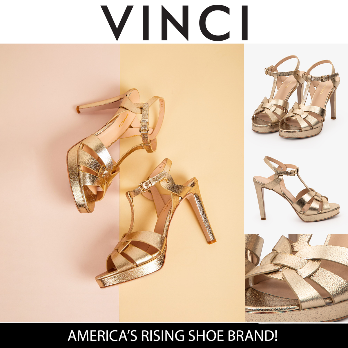 Vinci Leather The Parisian Gold Leather T-Strap Platform Heel Women Sandal – product view 8