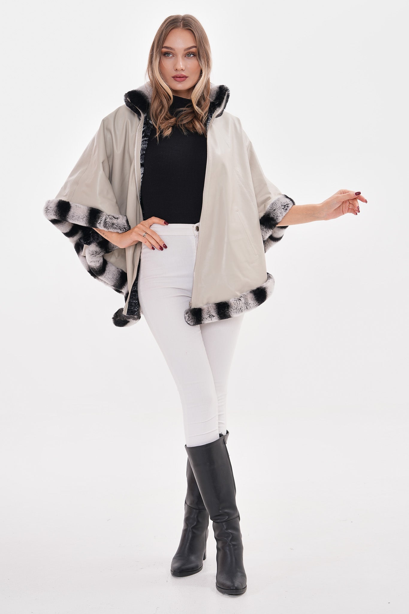 The Glacier Light Beige Reversible Leather Women Jacket