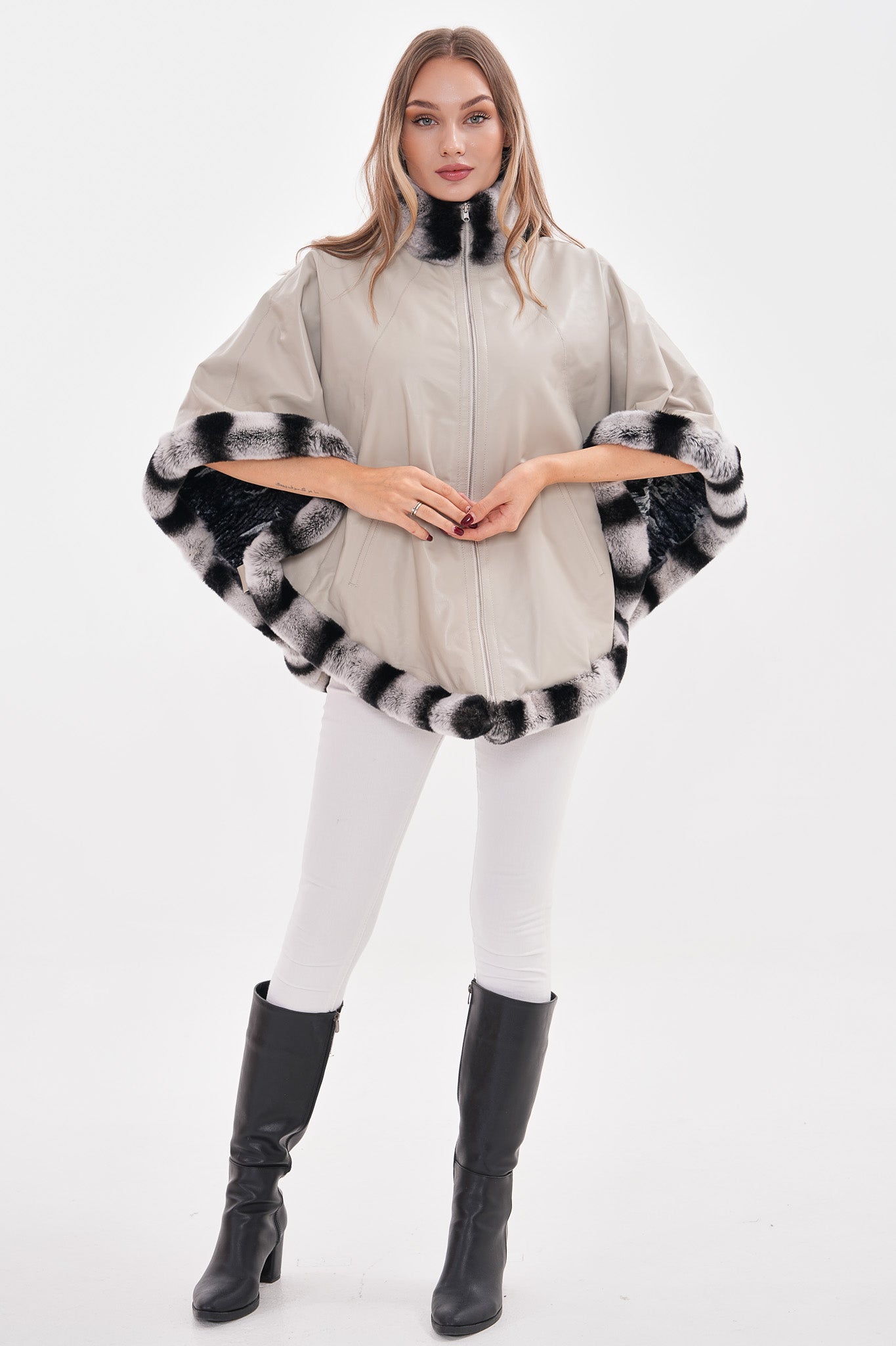 The Glacier Light Beige Reversible Leather Women Jacket