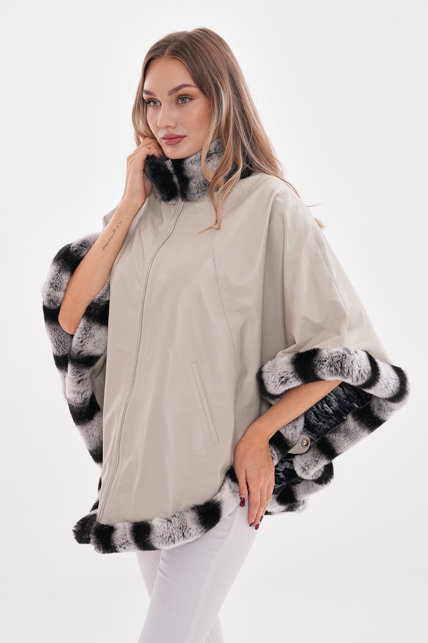 The Glacier Light Beige Reversible Leather Women Jacket