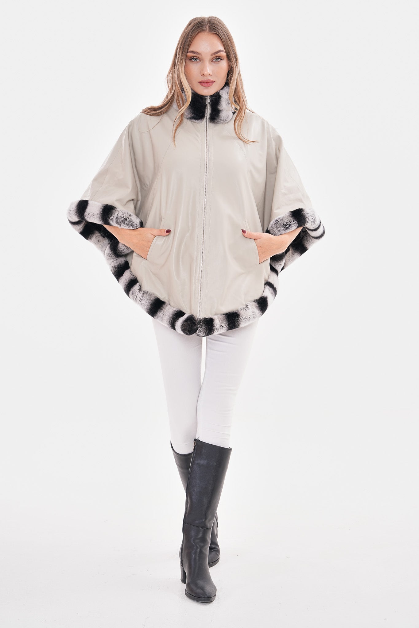The Glacier Light Beige Reversible Leather Women Jacket