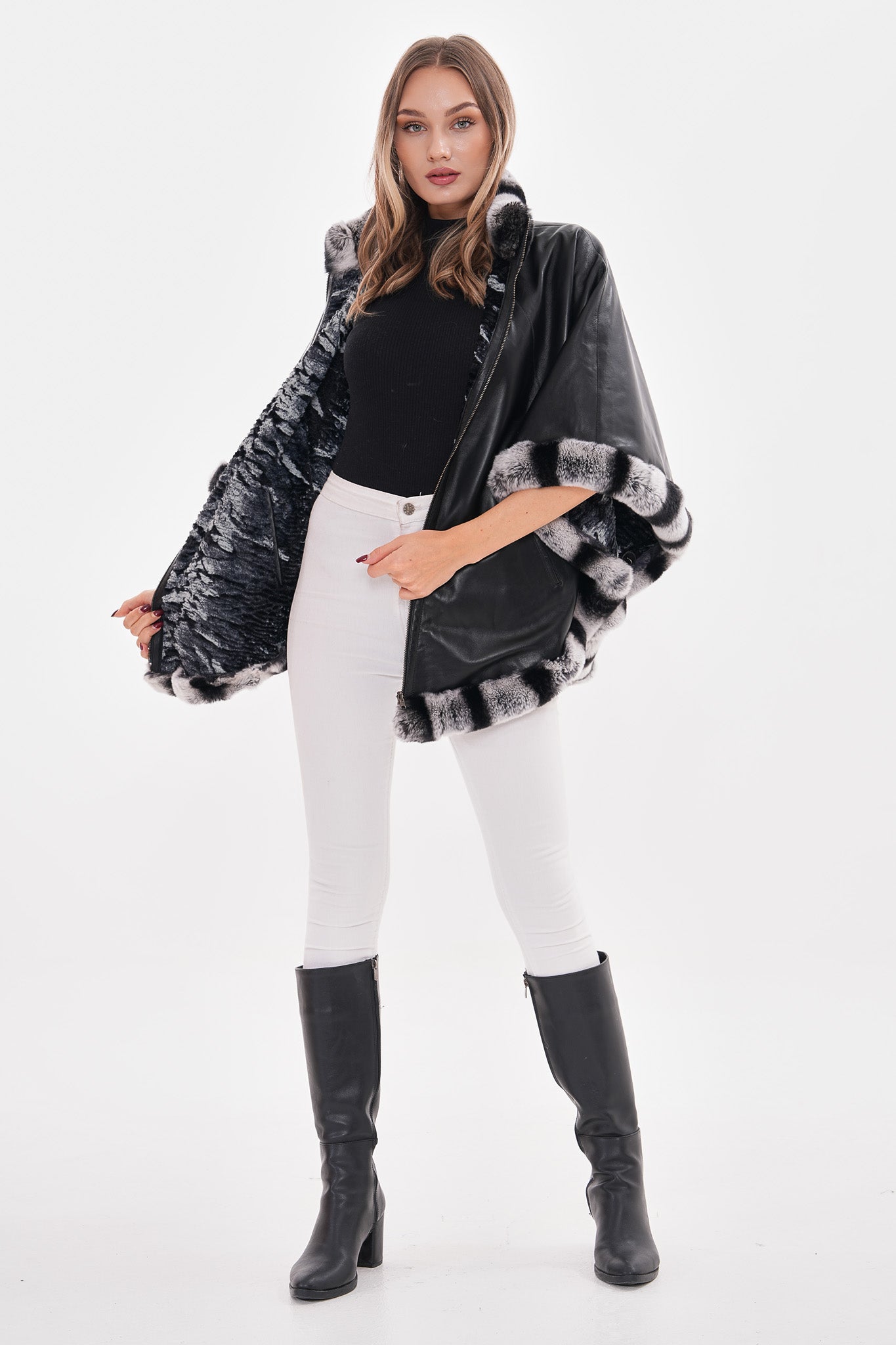 The Glacier Black Reversible Leather Women Jacket