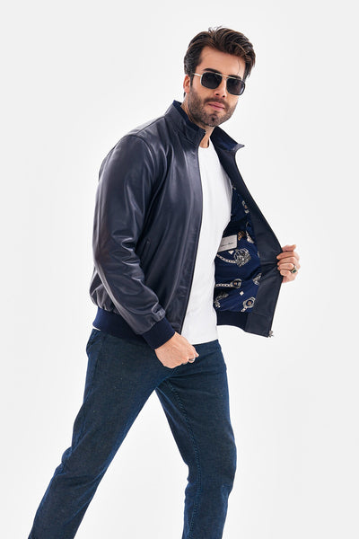 The Ardent Lambskin Men Leather Jacket – Navy Blue