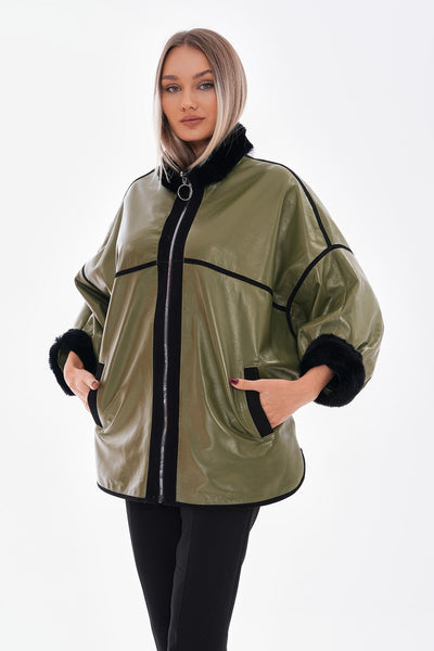Vinci Leather The Rebel Reversible Shearling Olive Green Leather Women Jacket – product view 12