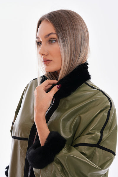 Vinci Leather The Rebel Reversible Shearling Olive Green Leather Women Jacket – product view 3