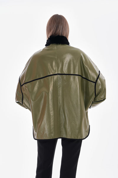 Vinci Leather The Rebel Reversible Shearling Olive Green Leather Women Jacket – product view 5