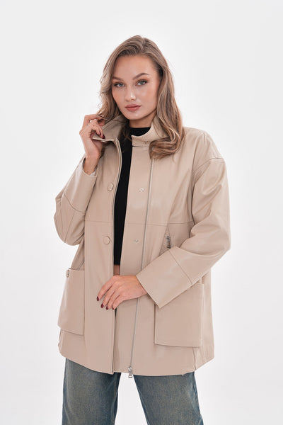 The Lioara Cream Leather Women Jacket