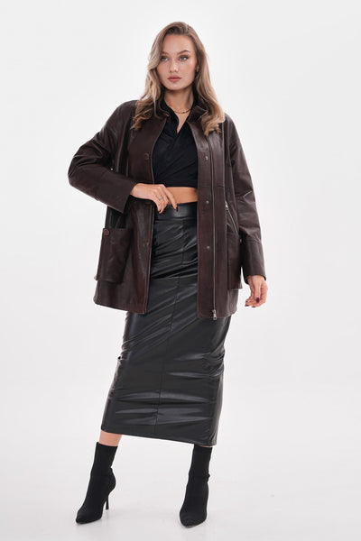 The Liora Brown Leather Women Jacket
