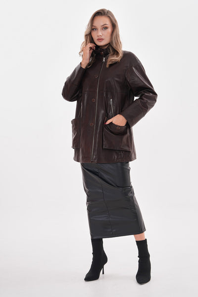 The Liora Brown Leather Women Jacket