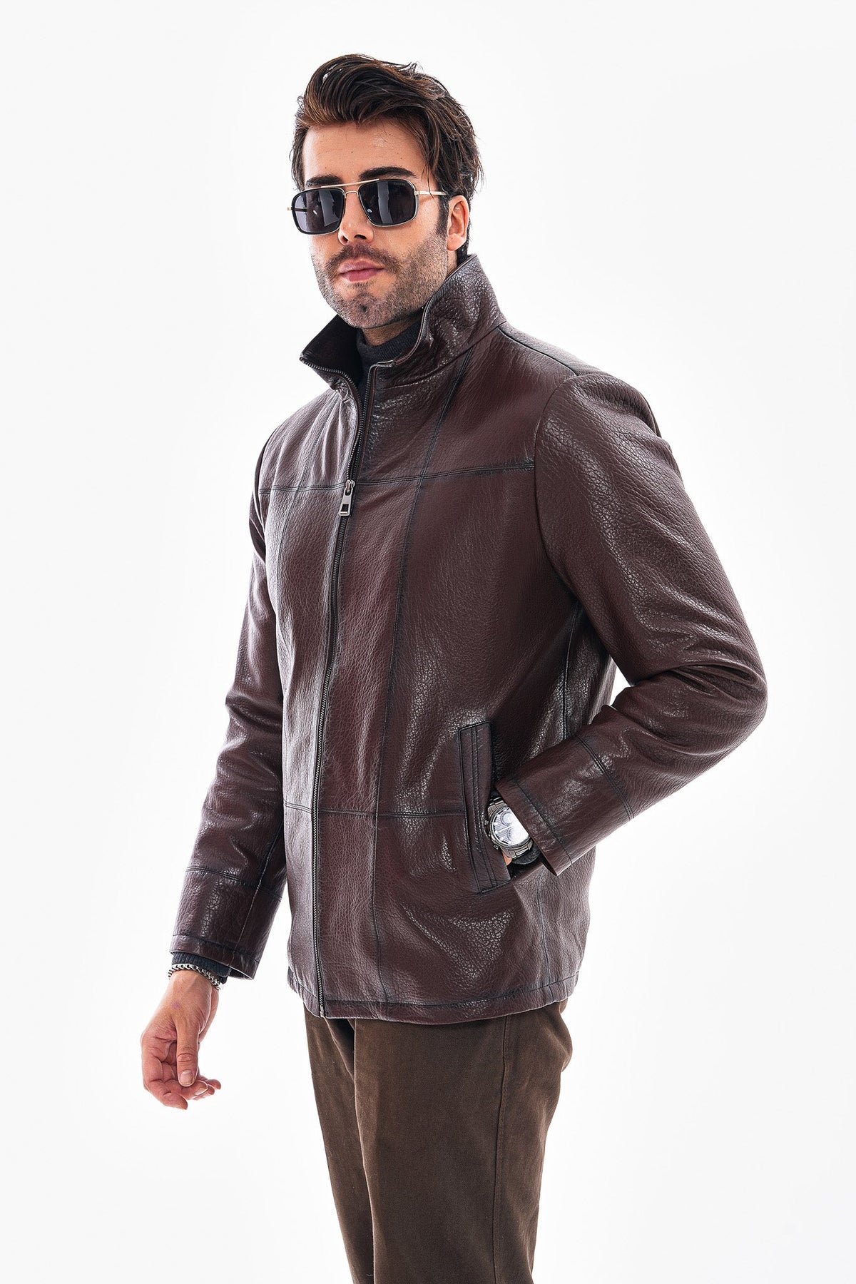 Vinci Leather The Nero Coffee Brown Leather Men Jacket – product view 7