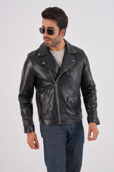 The Volt Black Leather Biker Men Jacket