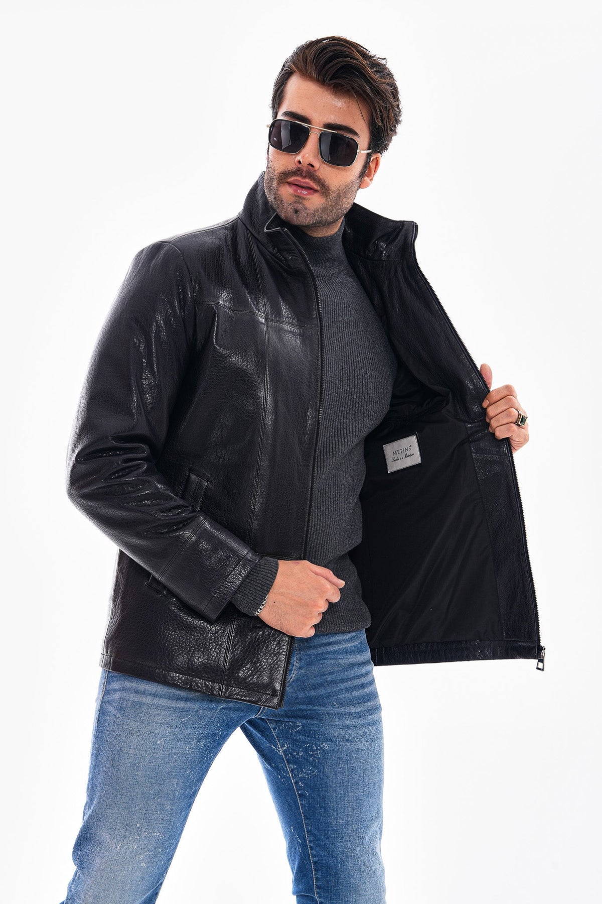 Vinci Leather The Nero Black Leather Men Jacket – product view 9