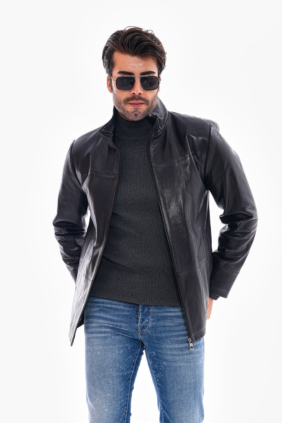Vinci Leather The Nero Black Leather Men Jacket – product view 2
