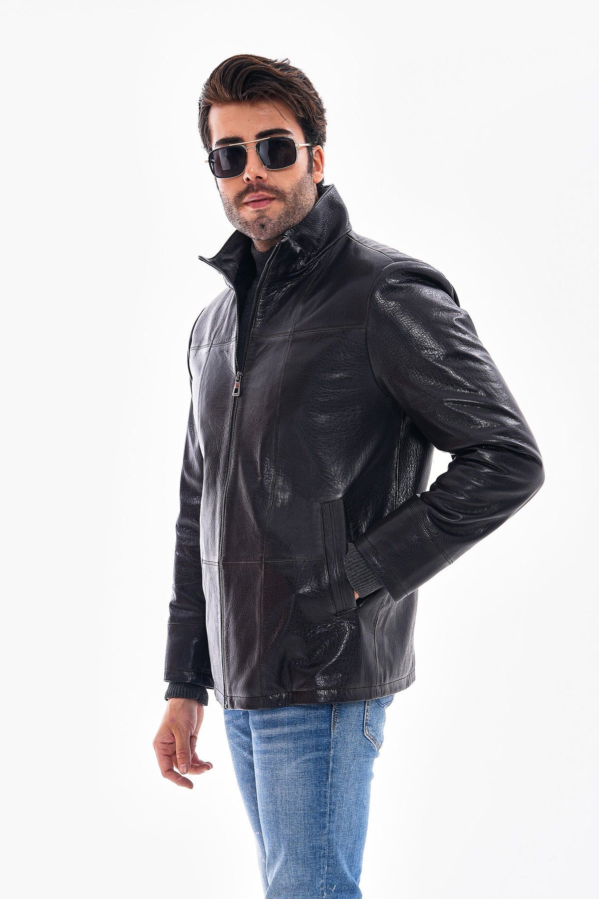 Vinci Leather The Nero Black Leather Men Jacket – product view 1