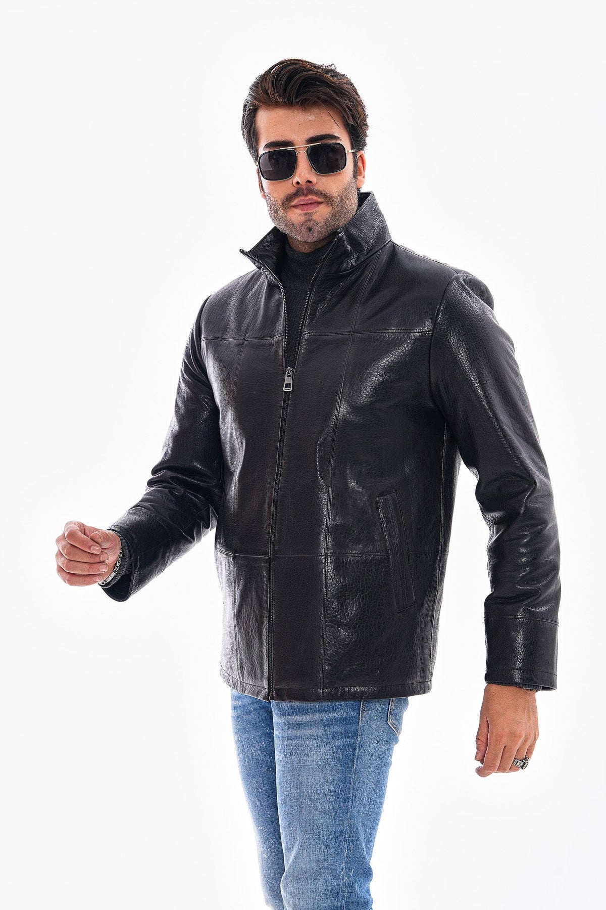 Vinci Leather The Nero Black Leather Men Jacket – product view 5