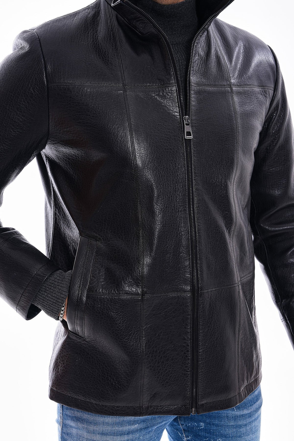 Vinci Leather The Nero Black Leather Men Jacket – product view 6