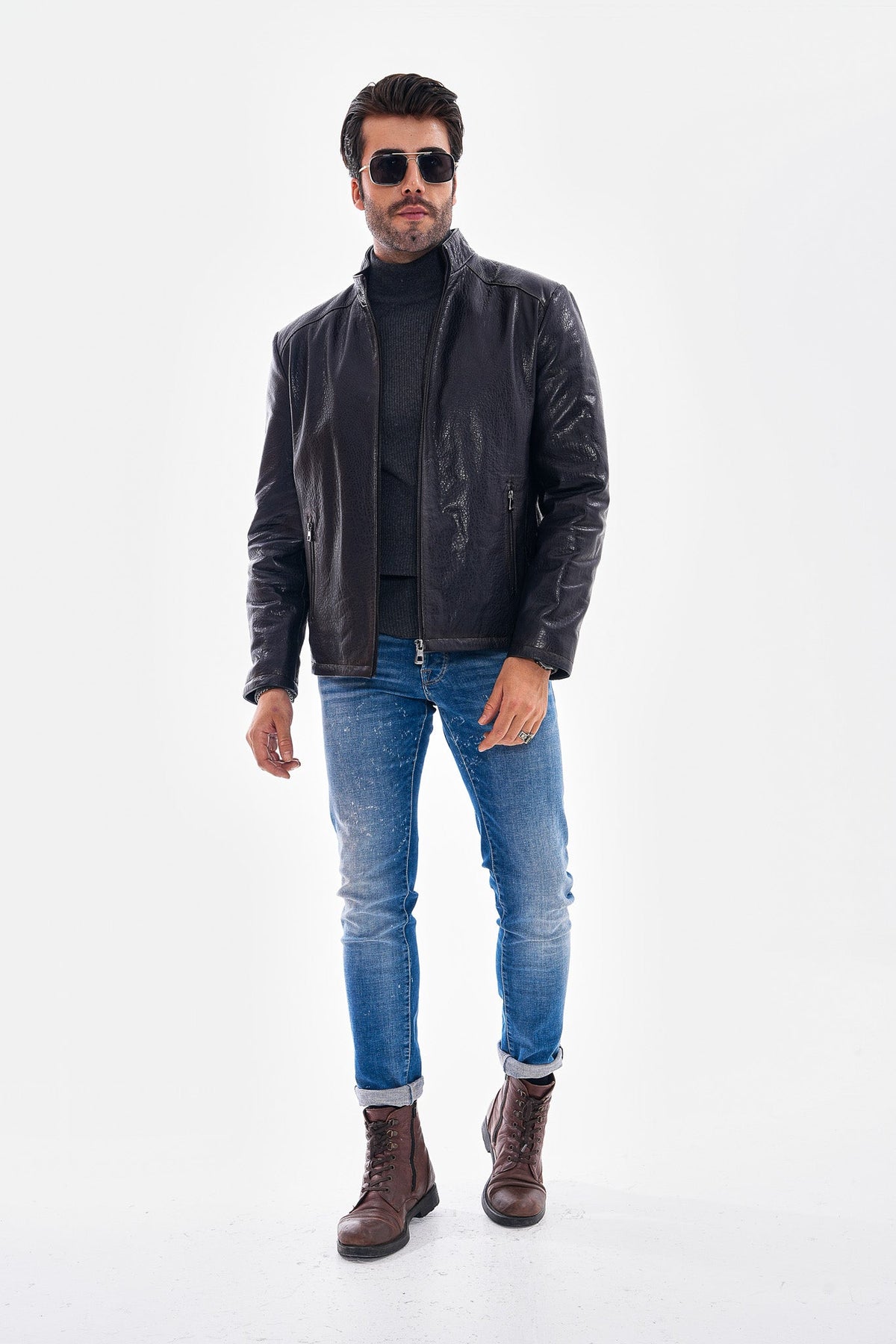 Vinci Leather The Varden Navy Blue Leather Men Jacket – product view 7