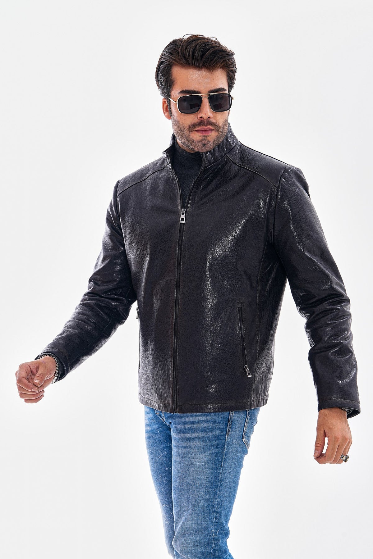 Vinci Leather The Varden Navy Blue Leather Men Jacket – product view 6