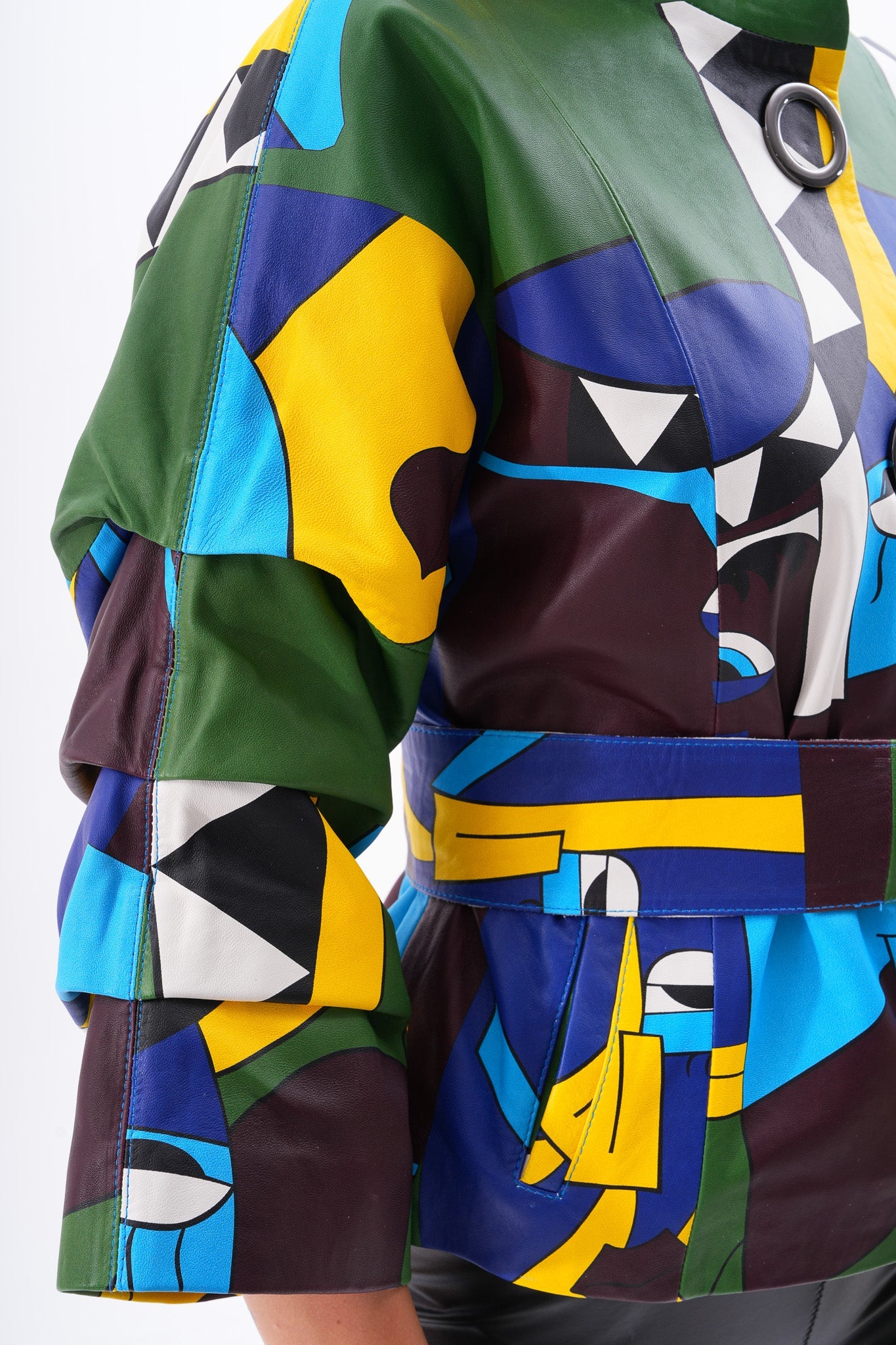 The Odessa Multicolor Geometric Art Leather Women Jacket