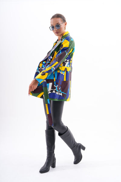Sienna Abstract Art Leather Women Jacket – Blue Green Edition