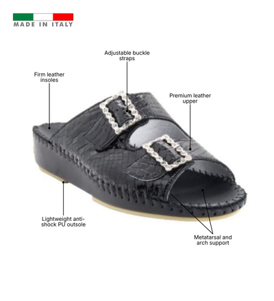 Jen Rhinestone Leather Slide