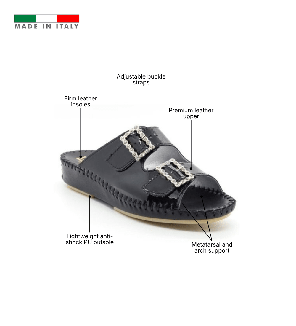 Jen Rhinestone Leather Slide