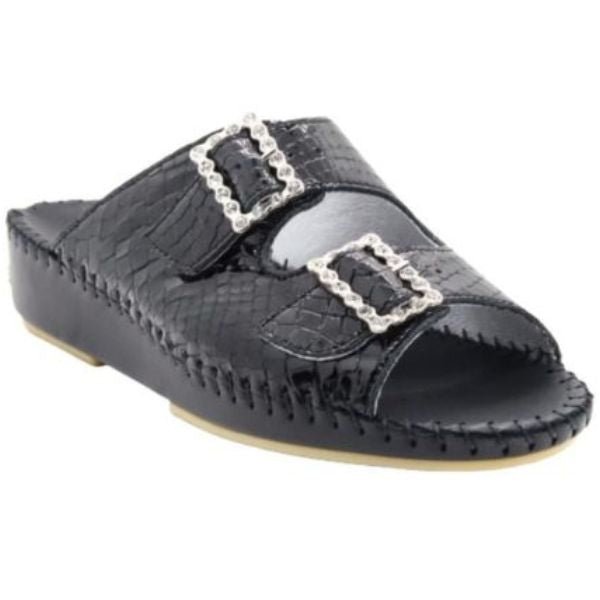 Jen Rhinestone Leather Slide
